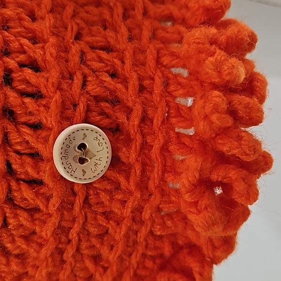 Hand Knit Crochet Bucket Hat Orange Floral Ruffle - Picture 8 of 17